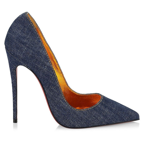 Christian Louboutin So Kate 120 Blue Denim Saba Gold Stiletto Heel Pump 35.5 - Picture 2 of 12